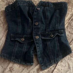 Dark Blue Denim Vest with Button Details